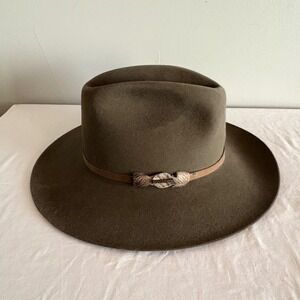 Stetson DUNE 4x The Gun Club Olive Green Cowboy Hat leather fur band SZ 59 7 3/8